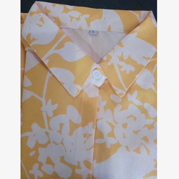 Yellow White Floral Button Up Long Sleeve Shirt - Picture 7 of 8